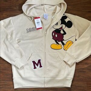 Disney Mickey Mouse Women’s Ivory Color Full Zip Hooded Sweatshirt Sz XS